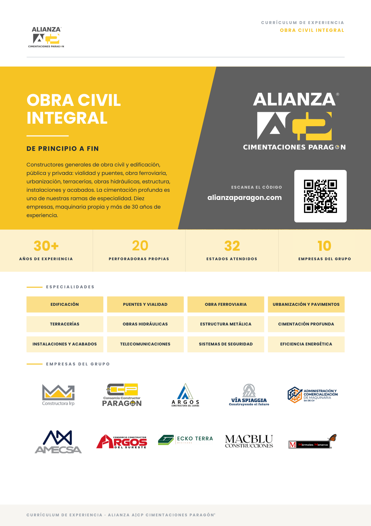 Portada del currículum de Alianza: obra civil integral