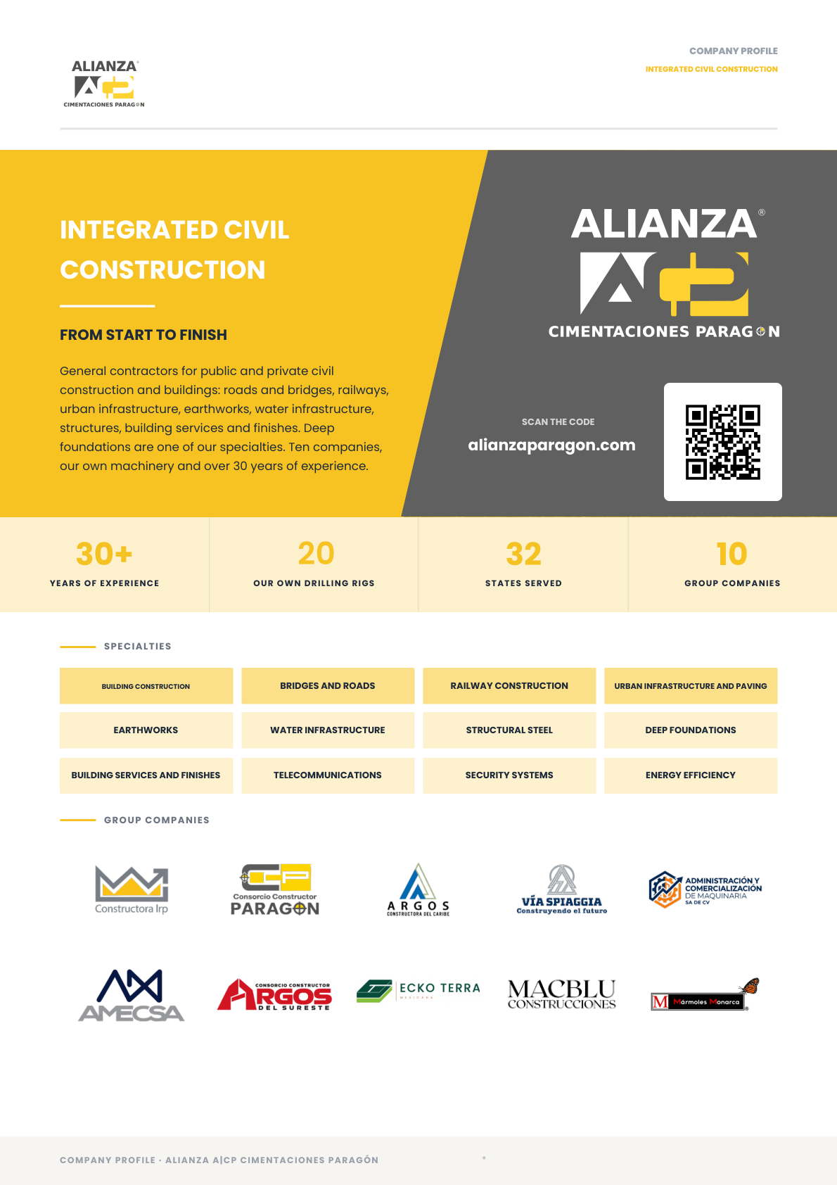 Alianza company profile cover: comprehensive civil engineering